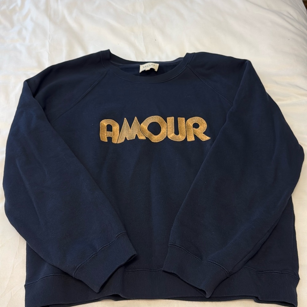 Sézane “amour” navy blue sweatshirt. Size XL.